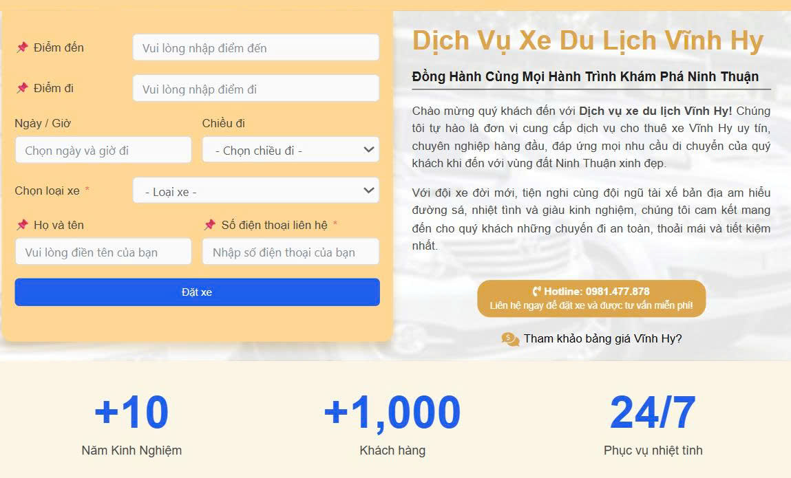 Thuê xe Sài Gòn đi Vĩnh Hy đặt xe du lịch vĩnh hy online