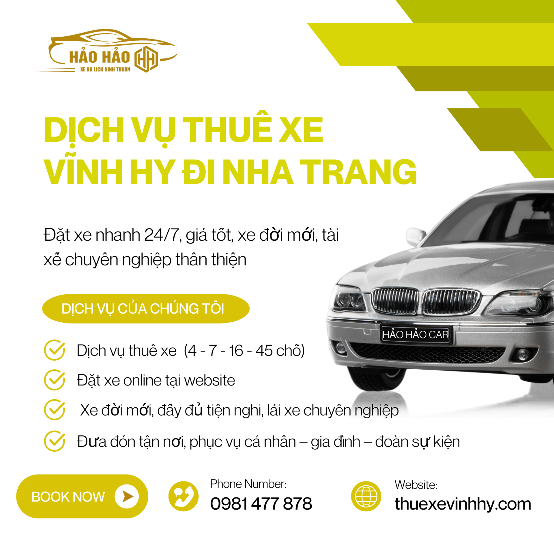 Thuê xe Vĩnh Hy đi Nha Trang Đặt ngay dịch vụ thuê xe Phan Rang – Vĩnh Hy đi Nha Trang tại Hảo Hảo Car, giá minh bạch – xe đời mới – lái xe chuyên nghiệp.